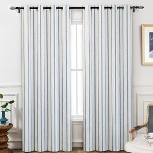 Drift Away NWT 2-Panels 84"Lx52"W Farmhouse Stripe Linen Blend Blackout Curtain